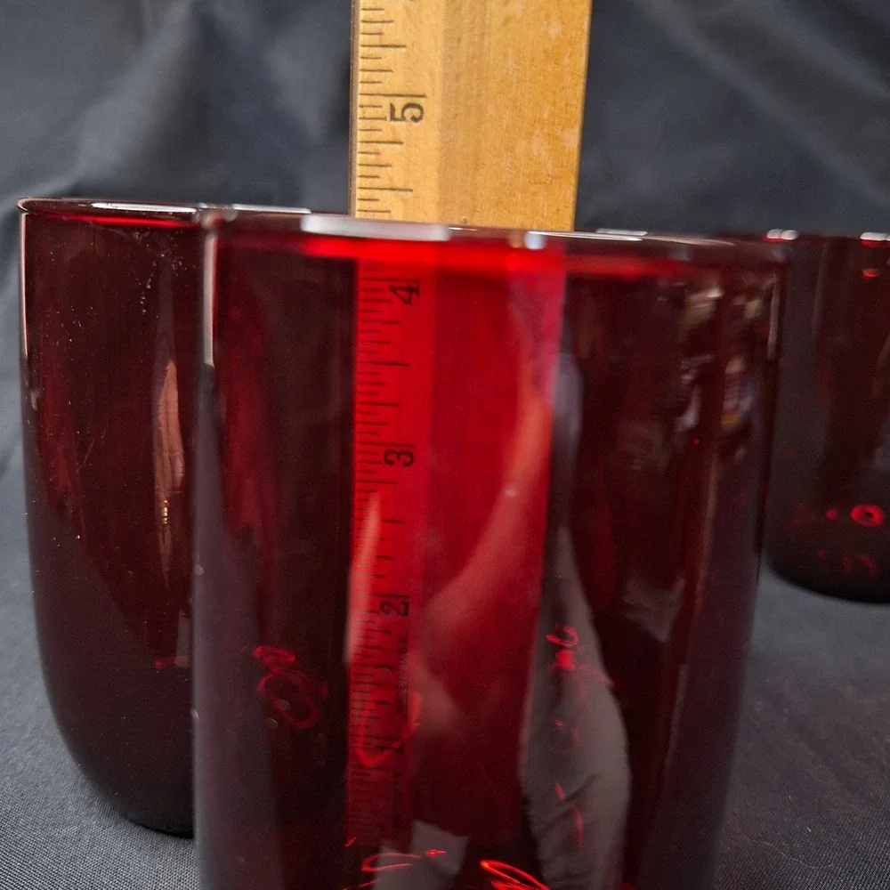Set of 7 Ruby‎ Red Glass Tumblers Vintage Minimalist Drinking Glasses 4.25 Inch